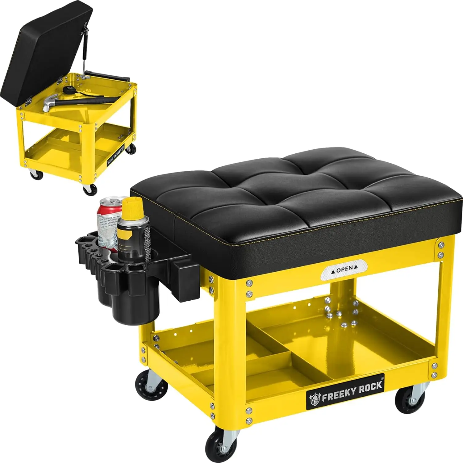 

Heavy Duty Rolling Mechanic Shop Stool with Wheels, 360° Swivel Automotive Roller Creeper Seat, 330 LBS Capacity, Yellow