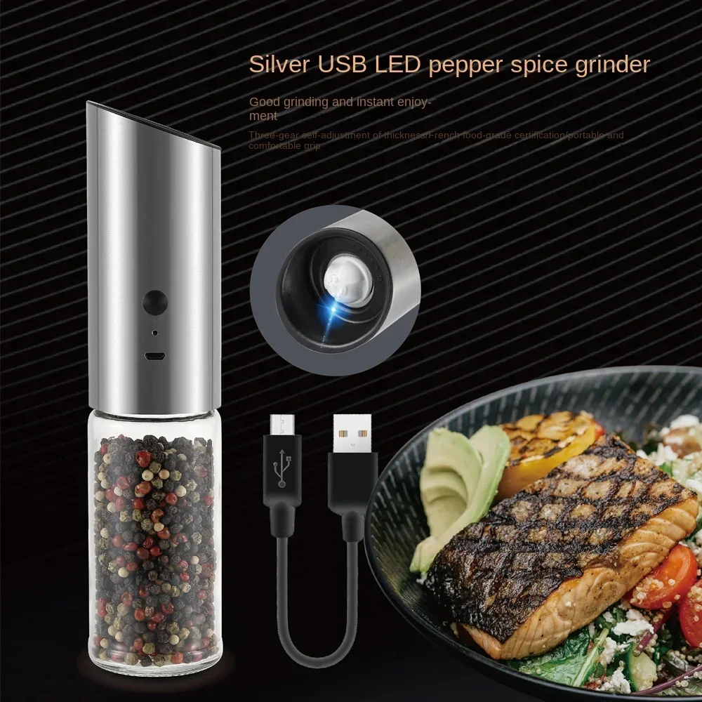 Electric Black Pepper Grinder Stainless Steel Sea Salt Pepper Mill Bottle Gravity Sensing Pepper Grinder