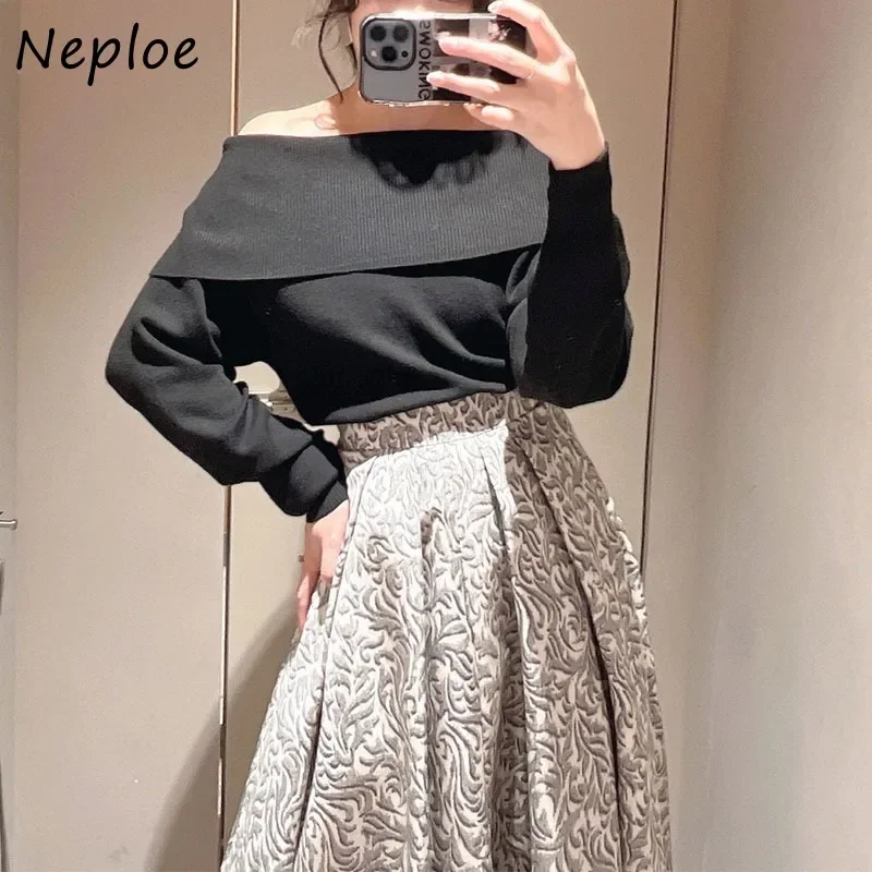 Neploe Slash Neck manica lunga Sweet Jumper Fresh Elegant Simple Loose Woman maglioni Japan Fashion Knit Temperament pullover