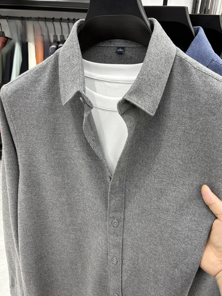 

Lormen Men's Busin irt Casual Cotton Wool Blend Outerwear Spring Autumn New Sle High End Loose Fit Long Sve irt