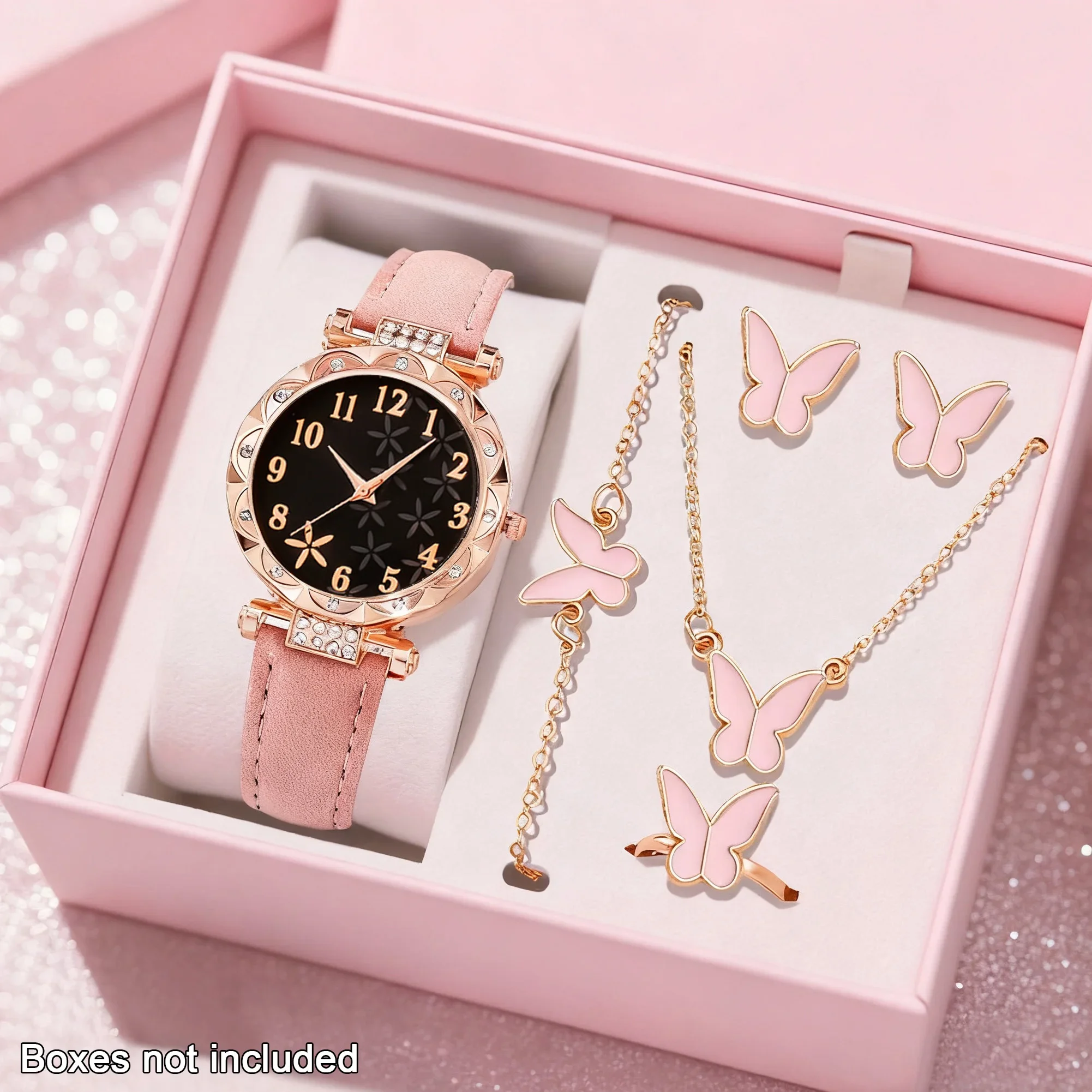 6-piece women's new watch set with elegant and fashionable watches+fashionable butterfly accessories