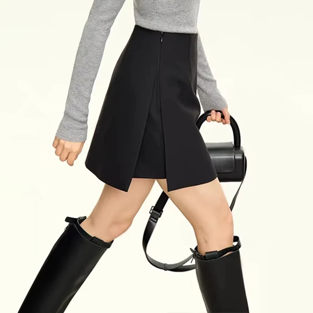 กระโปรงสั้นลำลอง เอวปกติ ทรงเข้ารูป แฟชั่นเสื้อผ้าผู้หญิงสำหรับฤดูใบไม้ร่วงและฤดูหนาว ทรงเอ ไม่มีลวดลายตกแต่ง