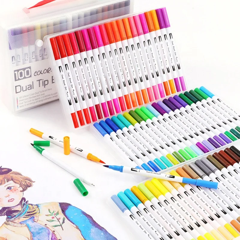 Rotuladores de colores de acuarela, punta de pincel fino, bolígrafo Fineliner para Letras, suministros de Arte de fieltro, dibujo, escritura, Manga