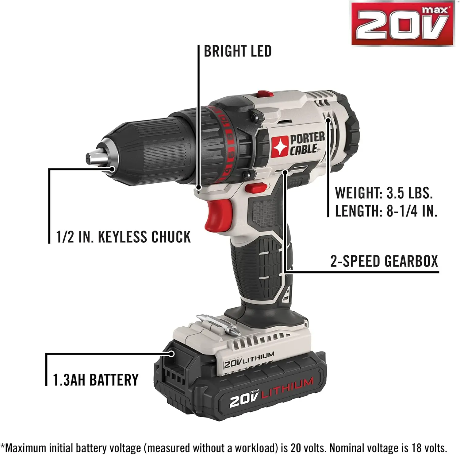 20V MAX* Cordless Drill/Driver, 1/2-Inch, Tool Only (PCC601LB)