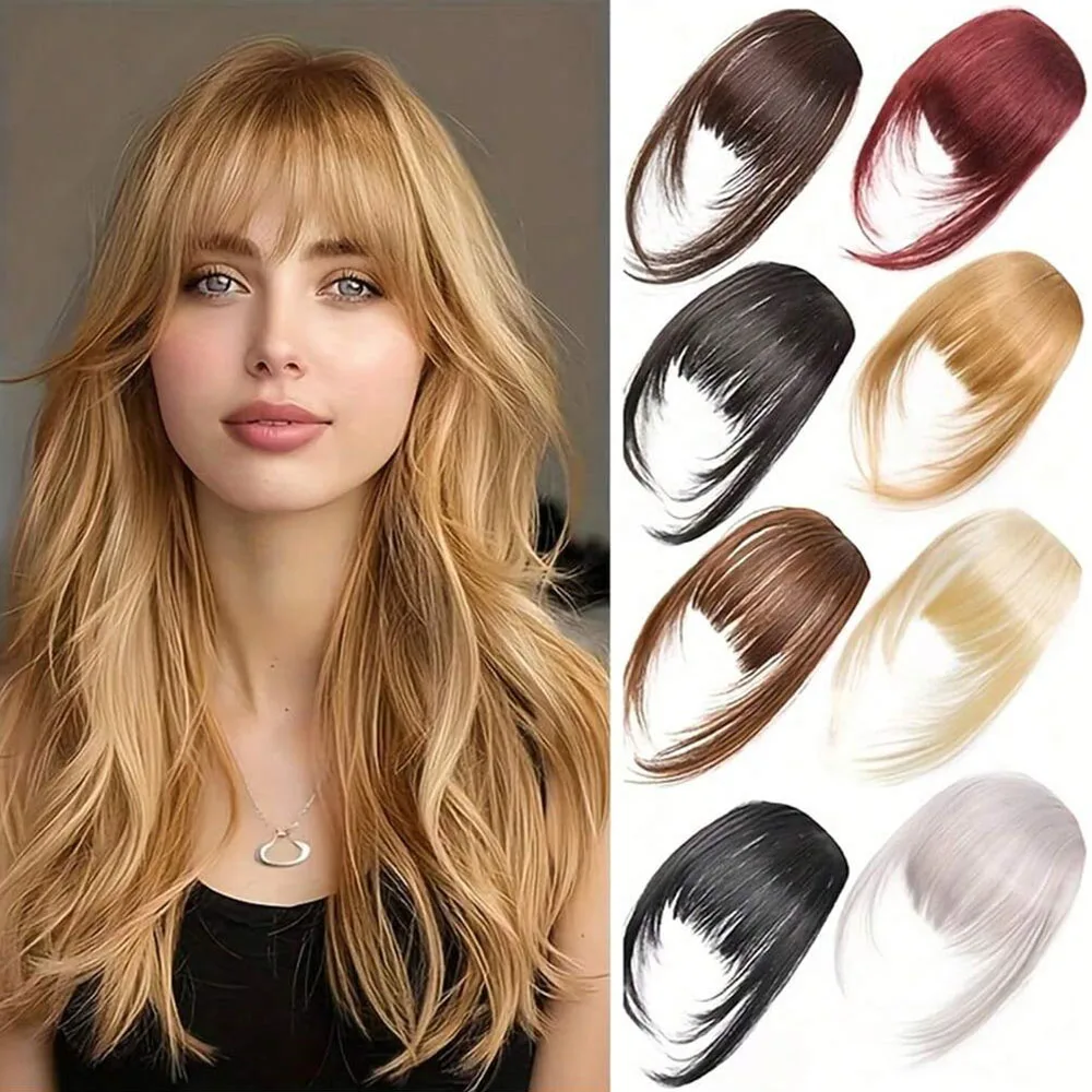 Synthetic Hair Clip-In Bangs Cut Wispy Fringe with Sideburns Dark Brown Natural Look for Women Daily Party Wear