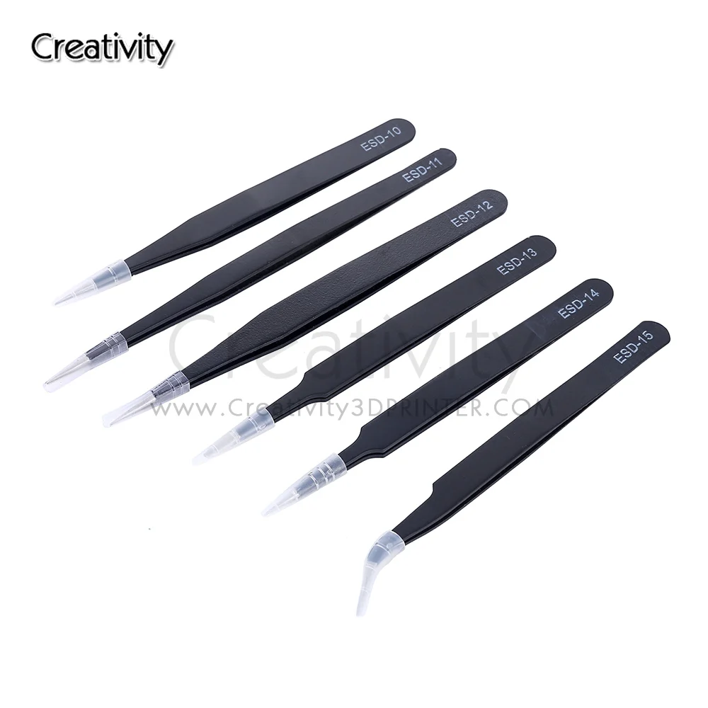 6Pcs Anti-static ESD Stainless Steel Tweezers Maintenance Tools Industrial Precision Curved Straight Tweezers Repair Tools 2019