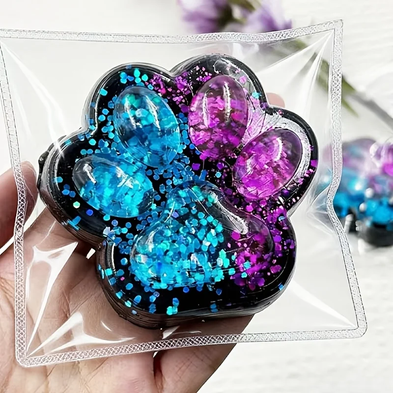 1 Piece Set of Three-Color Glitter Cat Paw Squishy Toy, Giant Cat Paw Stress Relief Toy, Creative High-Value Squishy Toy for Office Desk, Collectible Item, Holiday Gift