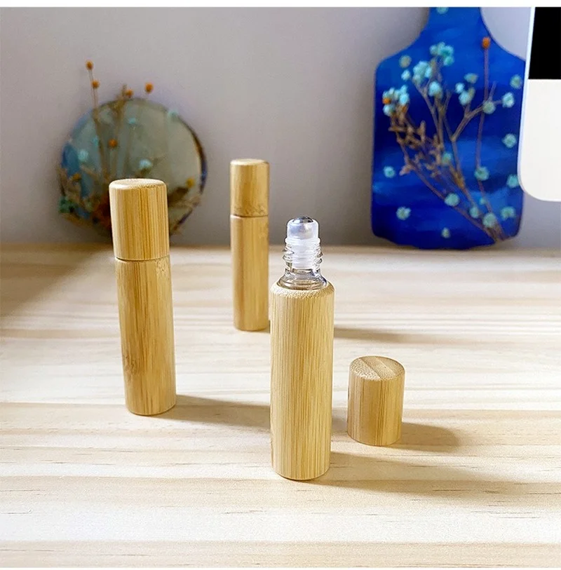 Roll on Bottle Natural Bamboo 5ml 10ml Mini Perfume Bottle Portable Roll-On Essential Oil Container Cosmetic Sample Packaging