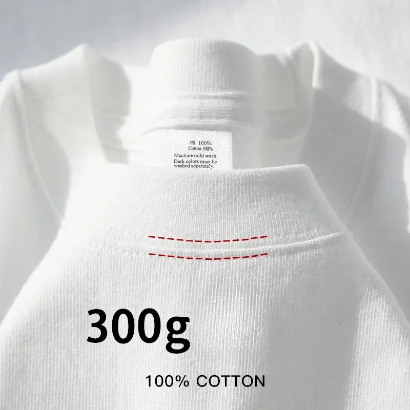 

300g Cotton T Shirts Men Short Sleeved Heavyweight Summer Round Neck Loose Breathable Shirt for Men Women Basic Tee