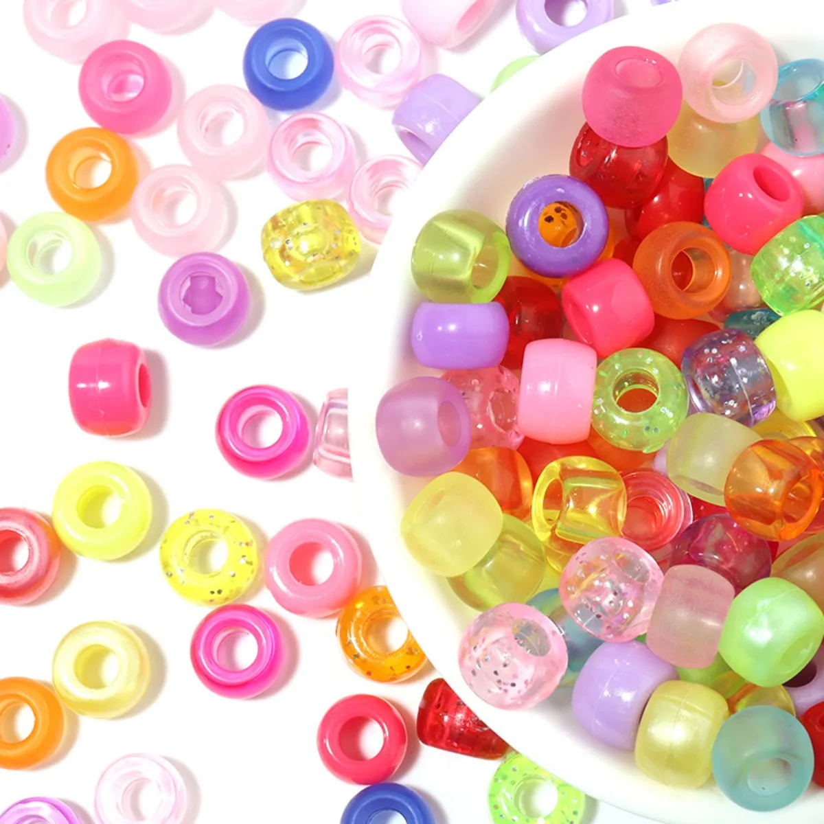 TX80 100pcs 6*9mm Sweet Round Acrylic Dreadlock Scattered Beads Big Hole Spacer Hair Bead Jewelry Making DIY  Material
