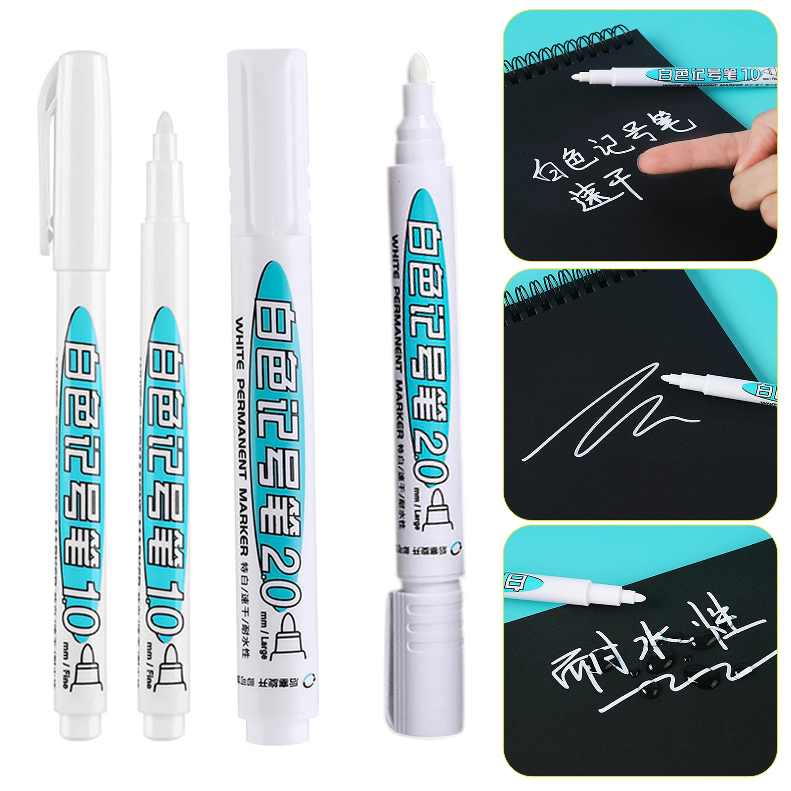 4 Pack 1/2mm Permanent Oily White Markers Pens Waterproof Tire Painting Graffiti Environmental Gel Pen Notebook Drawing Supplies