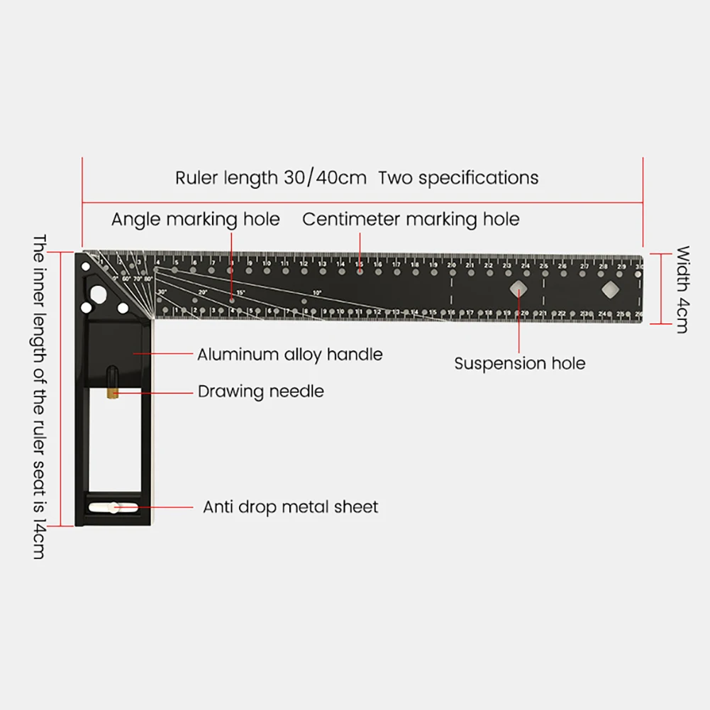 Cieśla czworokątny otwór skrobanie linijka ze stali węglowej 90 stopni linijka miernicza narzędzie do drewna kwadratowa linijka profesjonalne