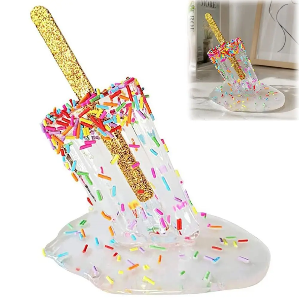 Resin Melting Popsicle Sculpture Melting Effect Glossy Finish Ice Cream Sculpture Realistic Style Resin Popsicle Ornament