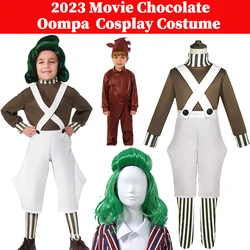 Oompa Cosplay Loompa Kids Costume 2023 Movie Chocolate Disguise Wigs Fantasy Outfits Children Boys Girls Halloween Party Suit