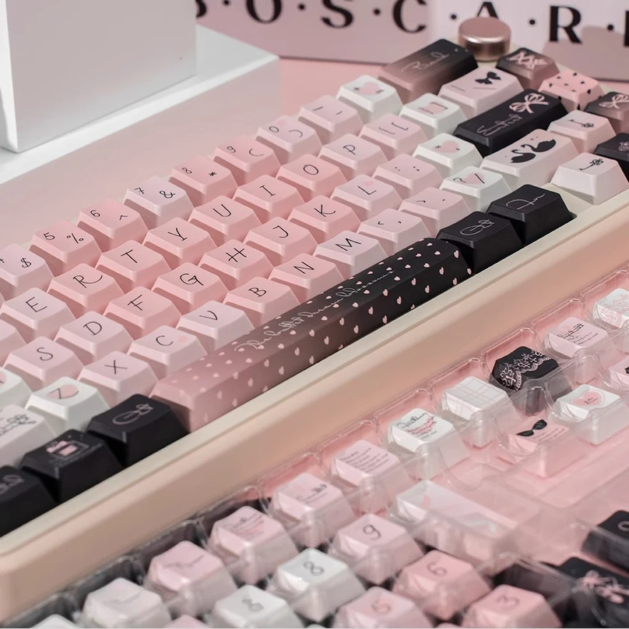 Dream Ballet Theme Keycap Set PBT Thermal Sublimation Cherry Profile Sweet Cool Black Pink Cute Keycaps for Mechanical Keyboard