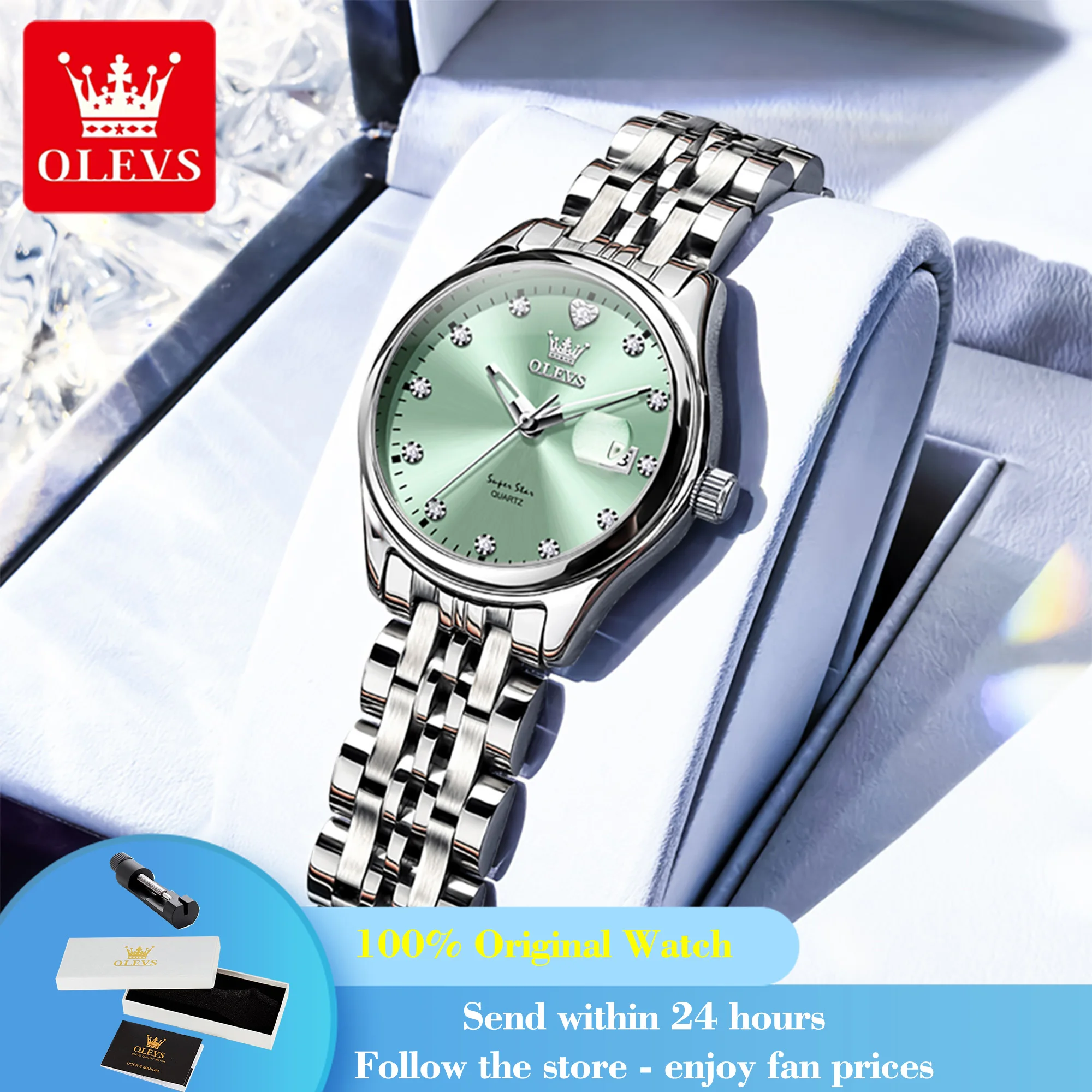 

OLEVS 5649 Quartz Women's Watch High Hardness Mirror Date Fashion Wristwatch Steel Strap Waterproof Watch For Women Zircon Scale