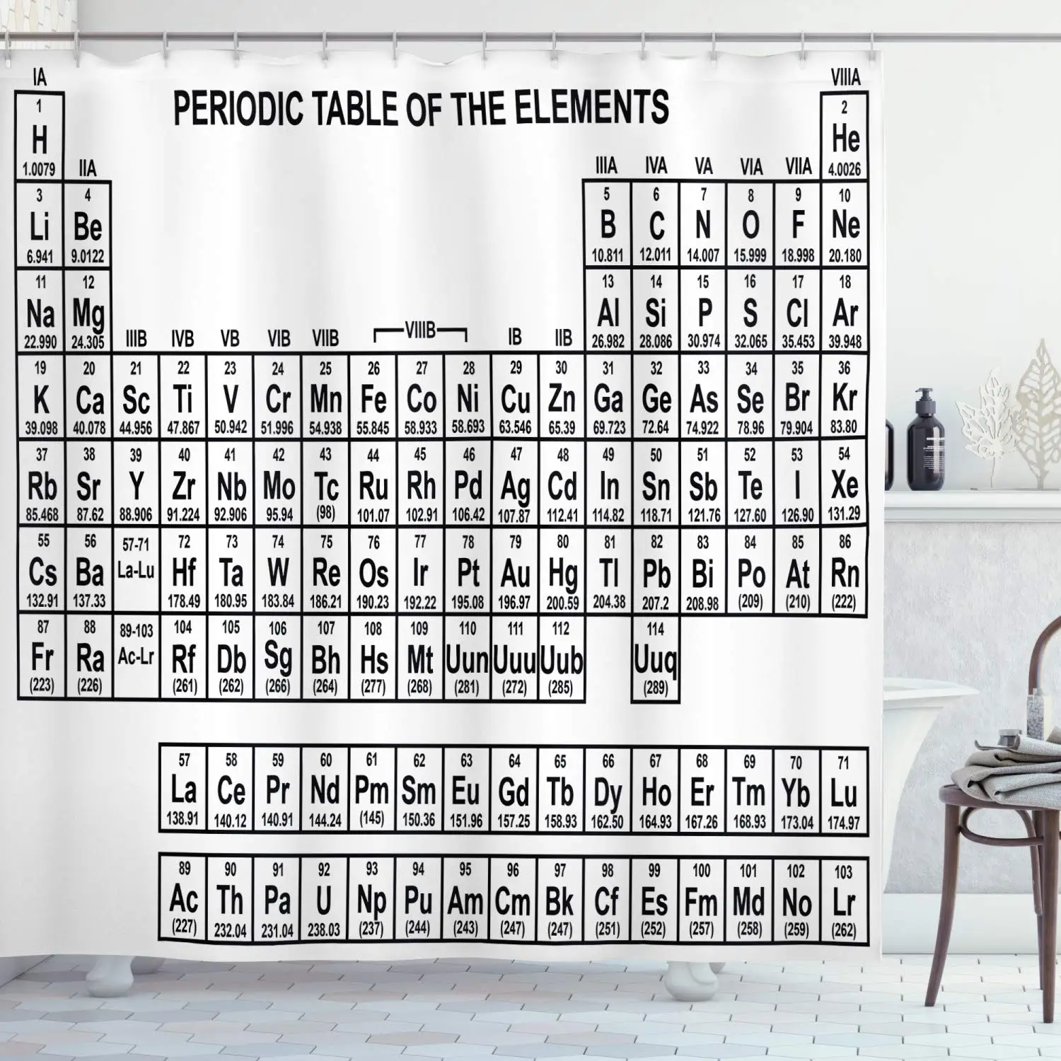 Hot New Periodic Table of Elements Shower Curtains Waterproof 3D Print White Fabric Bath Curtain for Bathroom Decor with Hooks