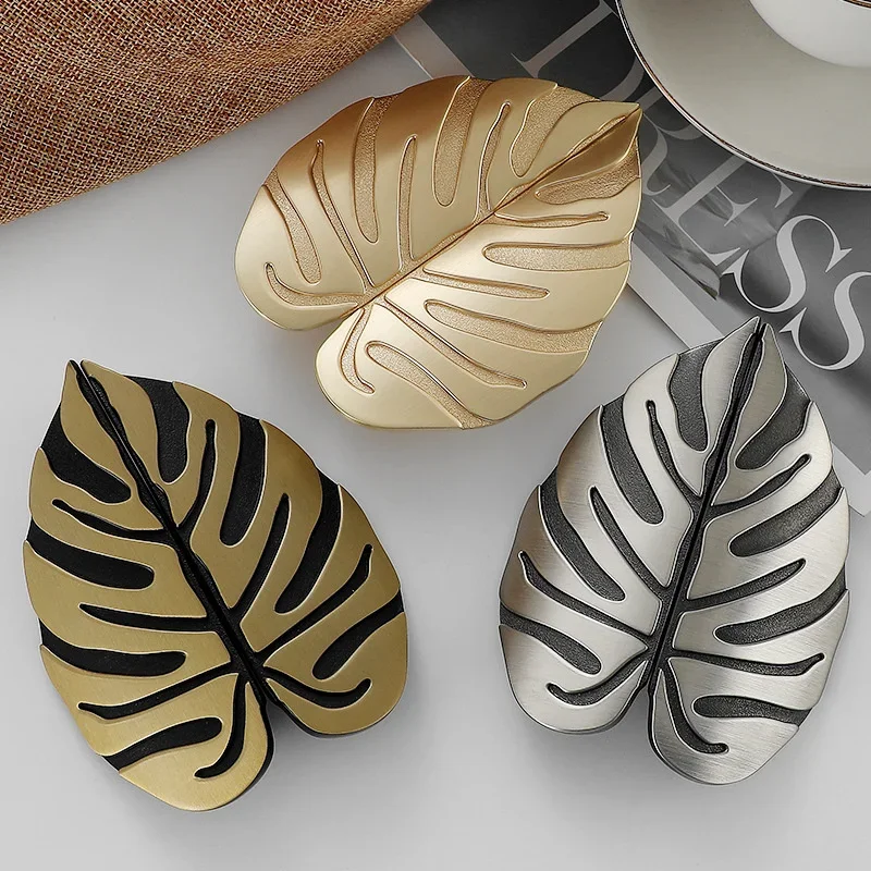 1pc Leaf Handle Black Gold Leaves Creative Cabinet Handles Drawer knobs Wardrobe Door handles Furniture Handles door knob