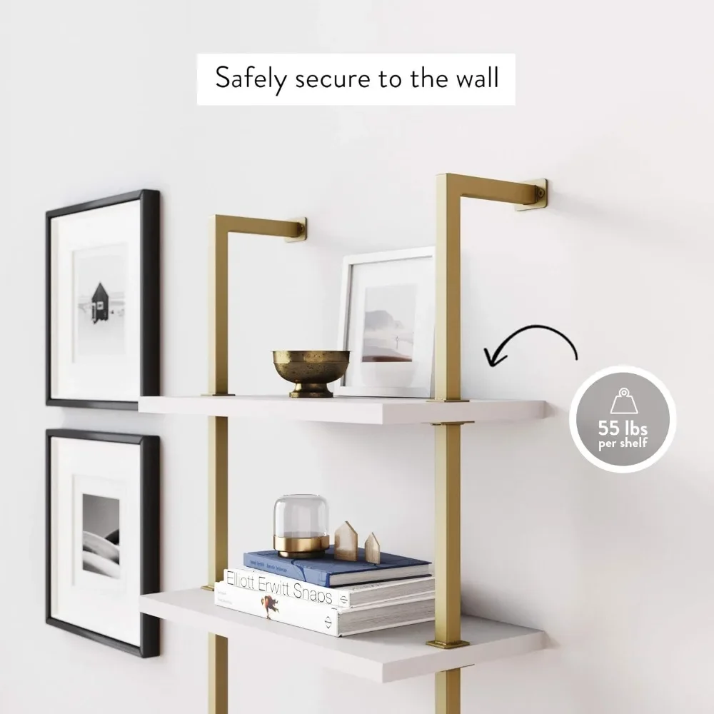 Open Wall Mount Ladder Bookshelf With Industrial Metal Frame Shelf Modern Bookcase Living Room Furniture Freight free