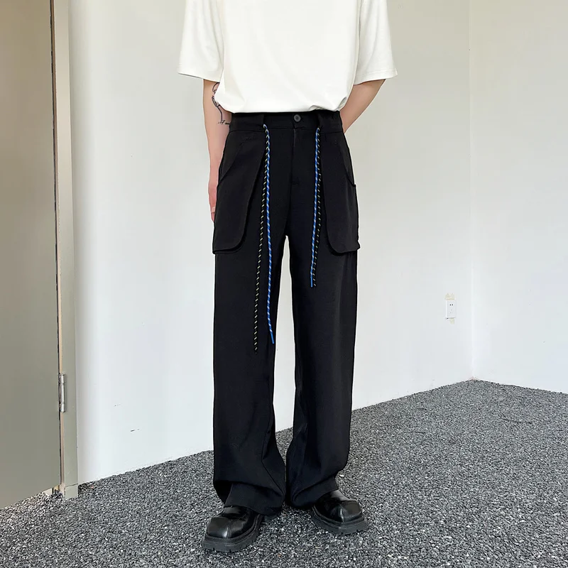 

Summer New Men's Workwear Pants Bla Loose Straight Leg Trousers with ket Casual Faionable Youthful Pure Color mid Waist