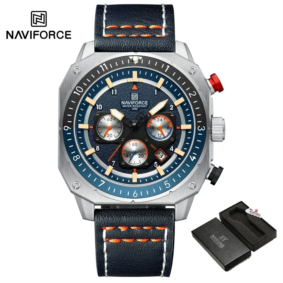 NAVIFORCE NF8057 New Brand Men\'s Quartz Watch Leather Strap Luxury Watch Fashion Business Wristwatches Brown Clock Dropshipping