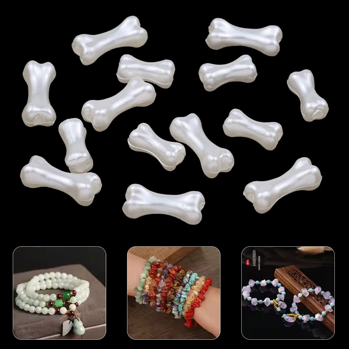 7/8mm White Beige Acrylic Bone Shape Bead Resin Spacer Loose Beads For Jewelry Making DIY Bracelet Mobile Phone Chain Accessorie