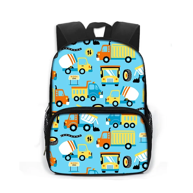 Cartoon Police Car Excavator Print Backpack for Teenagers School Bus Truck Children Daypack Kindergarten Bags Student Book Bag