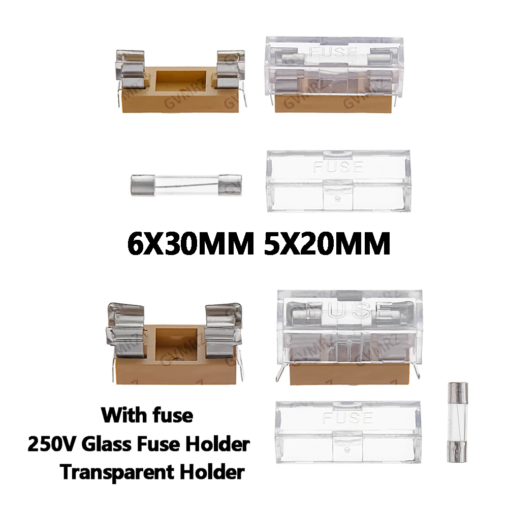 5PCS 5*20mm 6*30mm 250V Glass Fuse Holder Transparent Holder With Transparent Cover Fuse Blocks Insurance Header 5x20 6x30