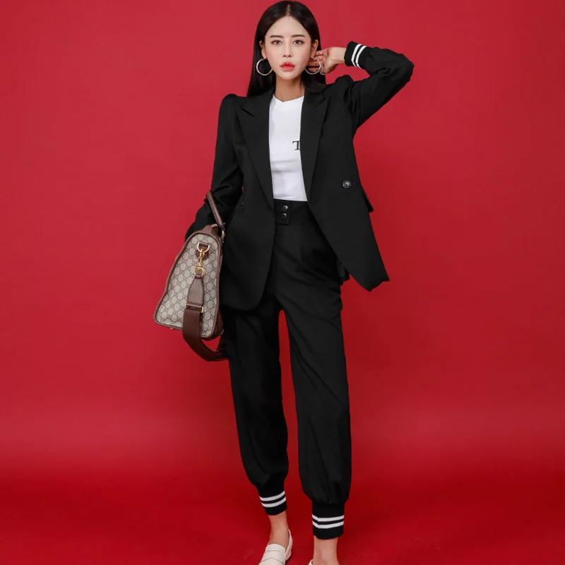 2023 New Fashion Women Pant Suits Long Sleeve Belted Blazer Long Trousers Suit Office Lady Work wear 2 Pieces set Women\'s Set