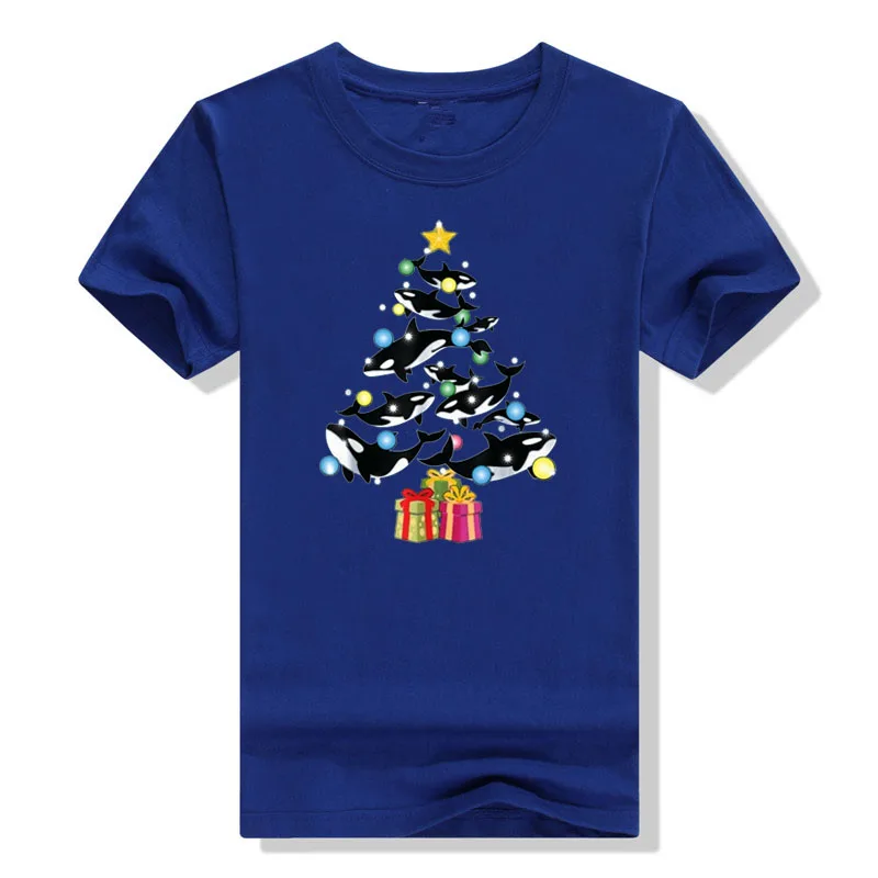 Orca Christmas Tree Classic T-Shirt Dolphins Printed Graphic Tee Tops Xmas Costume Gifts Cute Shark Lover Aesthetic Clothes