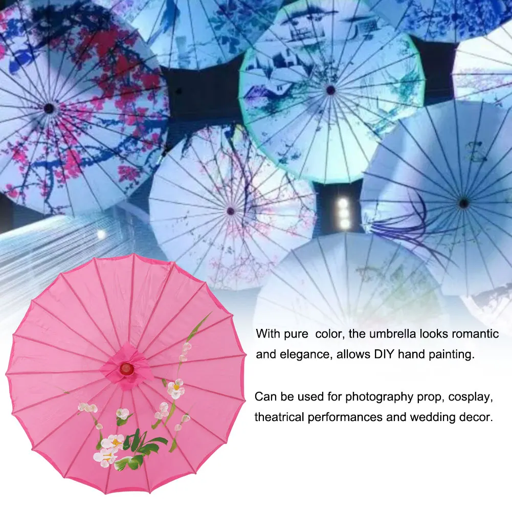 Chinese Umbrella Art Decor Painted Parasol For Wedding Party Oil Paper Umbrella (Rose Red)