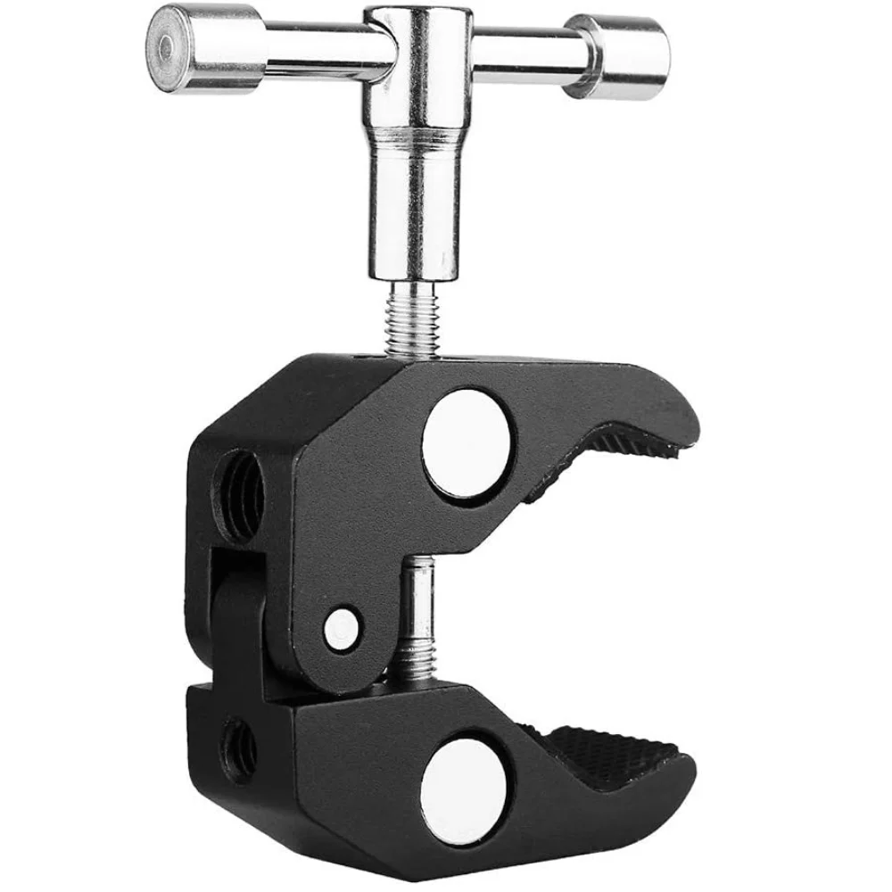 Metal Super Clamp Mount with Double Ball Head Magic Arm Clamp 1/4'' 3/8'' Hole for Mount DSLR Camera Monitor LED Light Mic