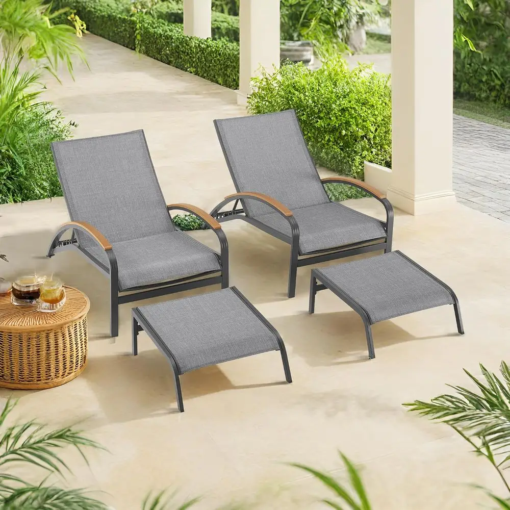 

s, Set o 2, Patio Convertible Lounger Chairs with Phiertex abric