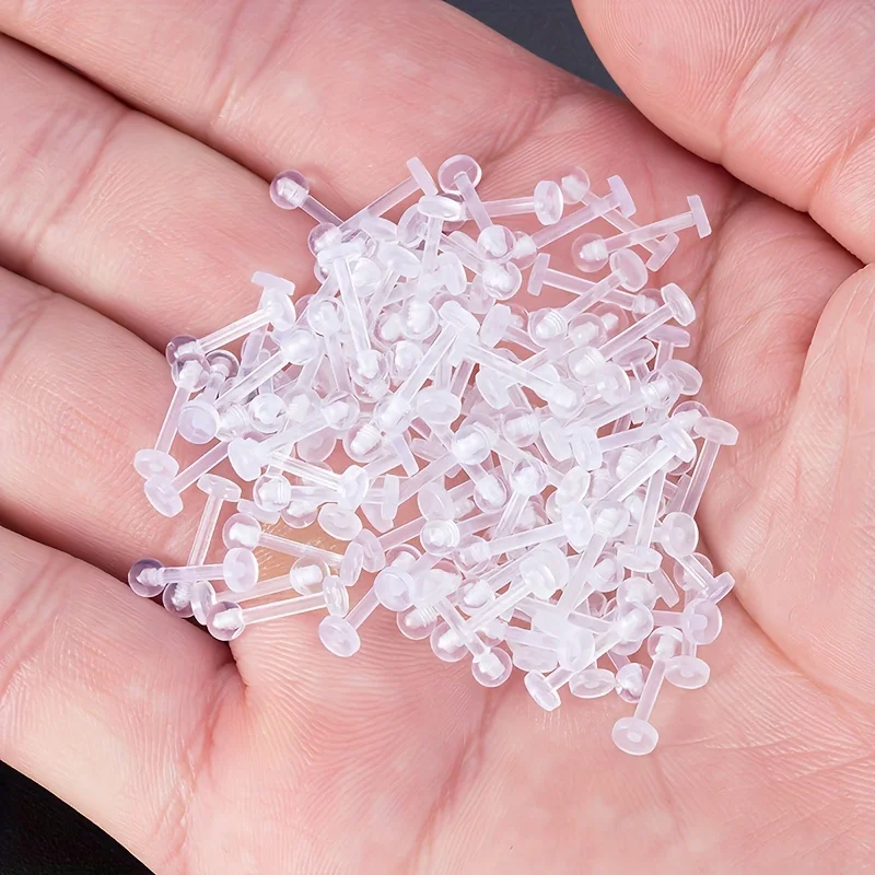 10pcs Clear Acrylic Lip Stud Piercing Labret Ring Set