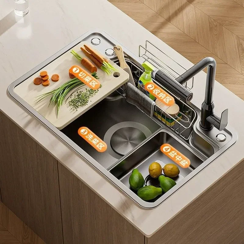 for Japanese Style Large Single Slot 304 Stainless Steel Kitchen Sink Thickened Small Rice Grain Embossing Under Counter