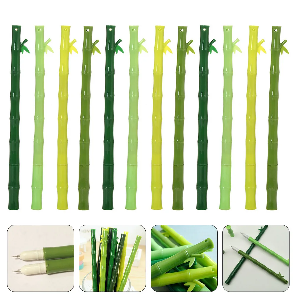 

12pcs Bamboo Style Gel Smooth Writing Office School Stationery Fine Tip Pens Simulation Bamboo Joint Design Push Top