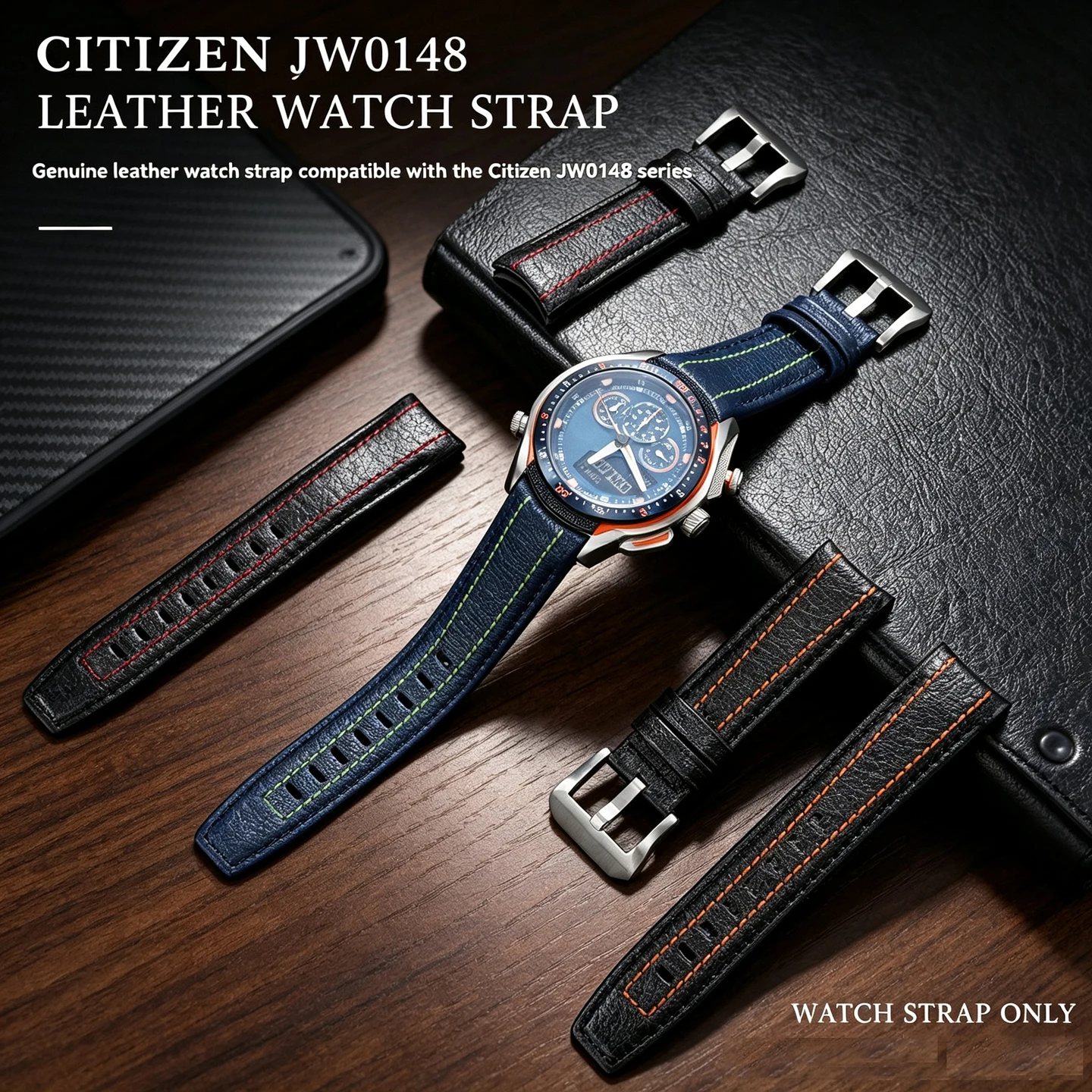 22mm Curved End Cowhide Leather Strap For Citizen GreenBlue Sports Light Kinetic Energy Men's Watch JW0149 JW0148 0137 Watchband