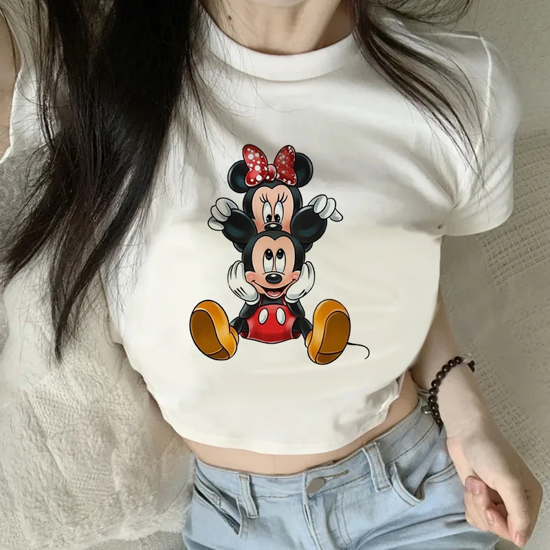 Cute Design Disney Crop Top Mickey Tee Shirt Cropped Minnie Mouse  T-shirt Women T Shirt Female Clothes Kawaii Tshirt