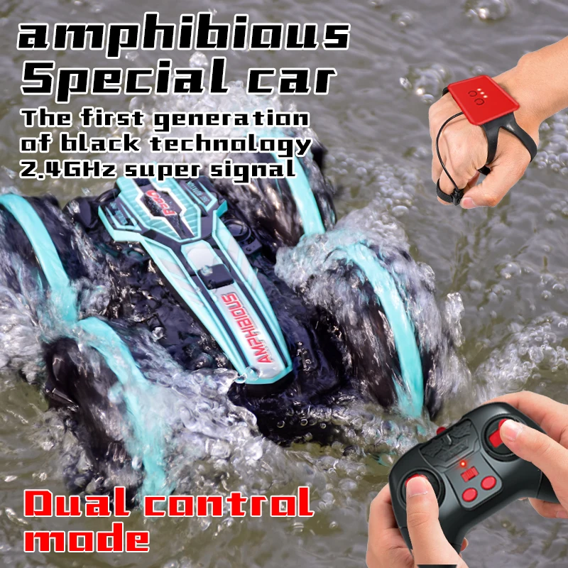 Gestude-sensing amphibious remote-controlled four-wheel drive off-road vehicle for boys and children, stunt rolling