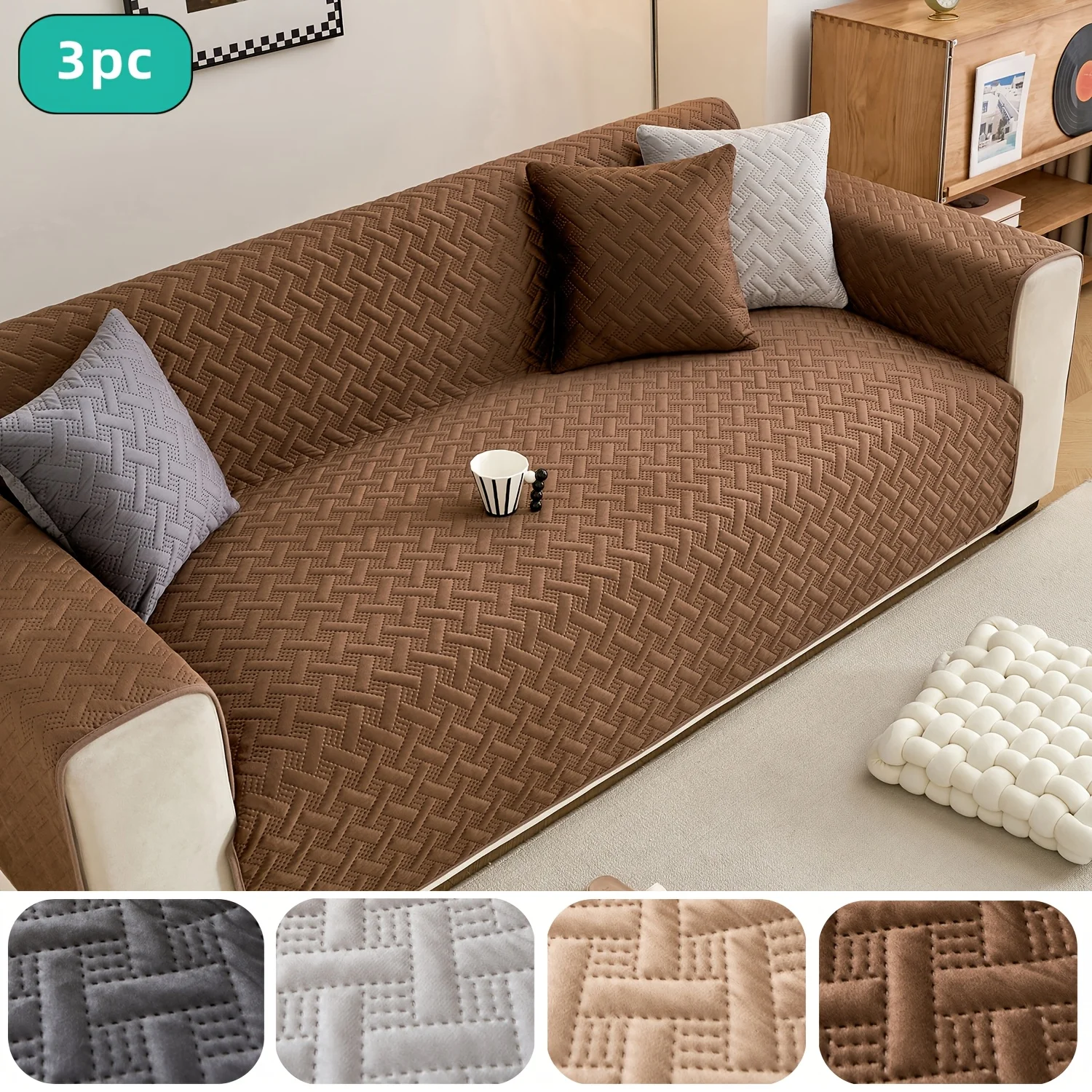 

A Modern 3pcs Sofa Cover Set in Solid Colors, Designed to Be Non-Slip And Include Armrest Covers. It'S Pet-Friendly, Durable, Ma