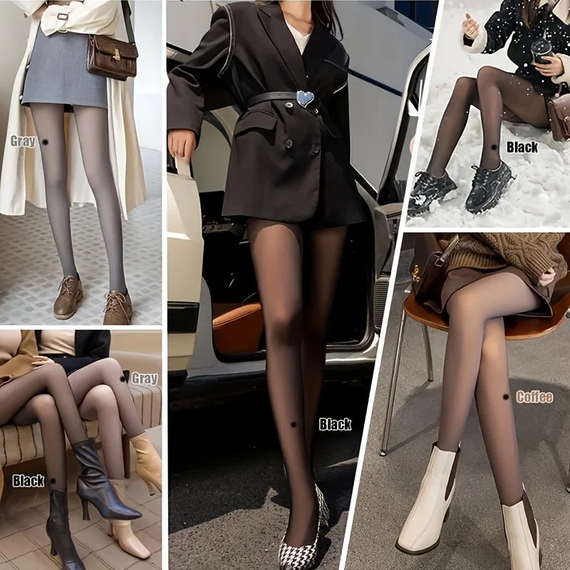 Women Thermal Leggings Winter Warm Sexy Elastic Translucent Pantyhose Female Fleece Thermal High Waist Slim Thicken Tight Pants