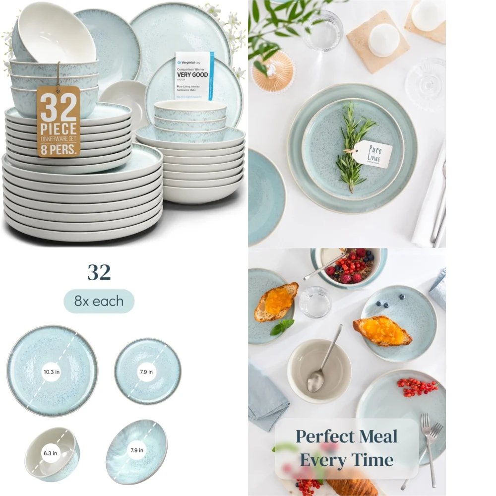 

Ceramic Tableware Set32 Pcs Modern Stoneware Dinnerware Set for 8 People Elegant Plates and Bowls
