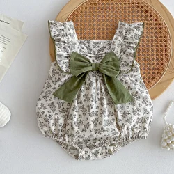 2025 New Summer 0-24M Baby Girl Clothing Korean Style Climbing Suit Flying Sleeve Cotton Flower Print Newborn Baby Girl Romper