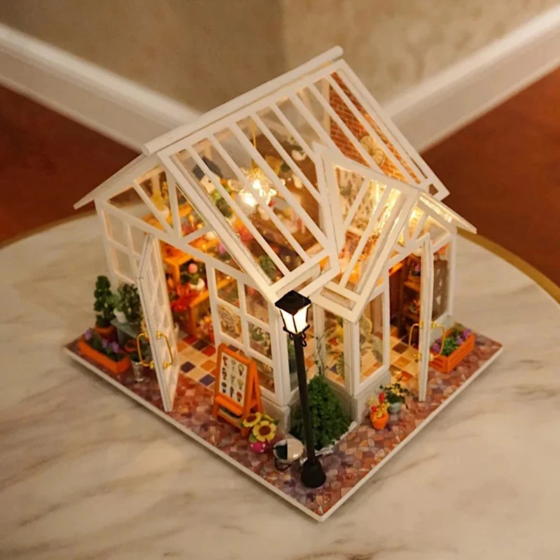 

OUZEY DIY Wooden Dollhouse Miniature Model Kit with Furniture Lights Flower Garden Cottage for Friends Birthday Present