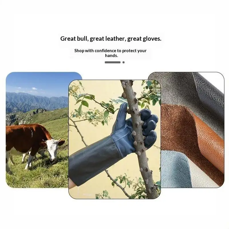 Gartenhandschuhe aus Rindsleder, durchstichfest, dornenresistent, ideal zum Kastanienpflücken und zur Obsternte. – Detail 1