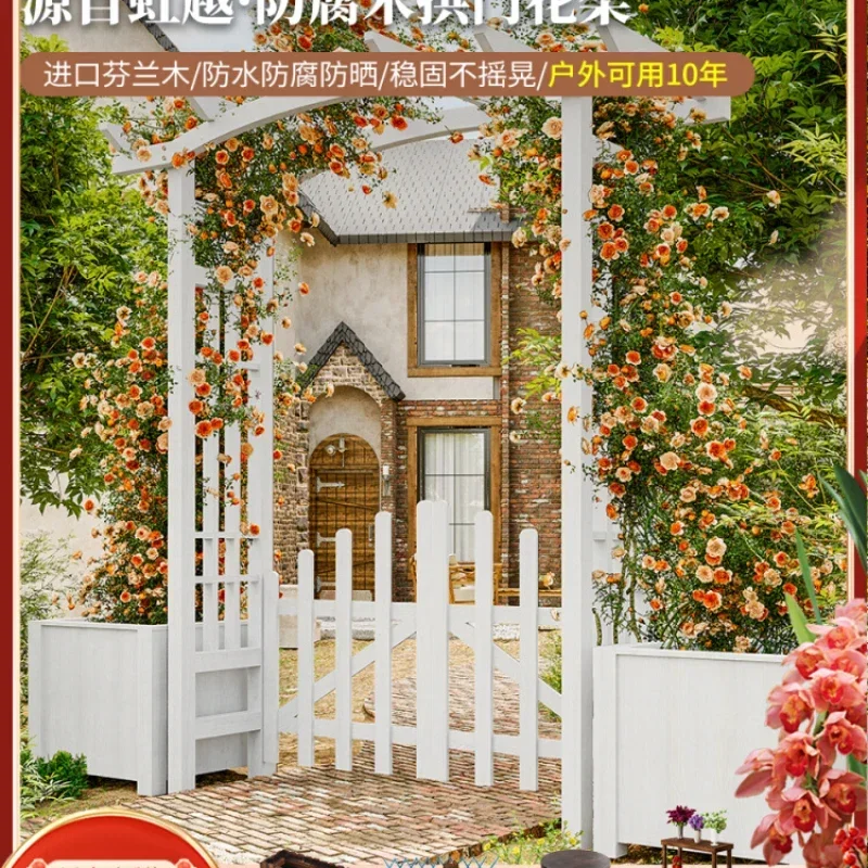 Antiseptic wooden arch trellis garden yard entrance with door climbing vine trellis rural courtyard entrance wooden fence door