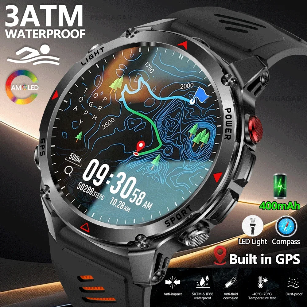 

2025 New Professional GPS Sports Smart Watch Outdoor RIDE Run GPS track Swim Watchs Compass Altimeter 3ATM Sports Bracelets Men