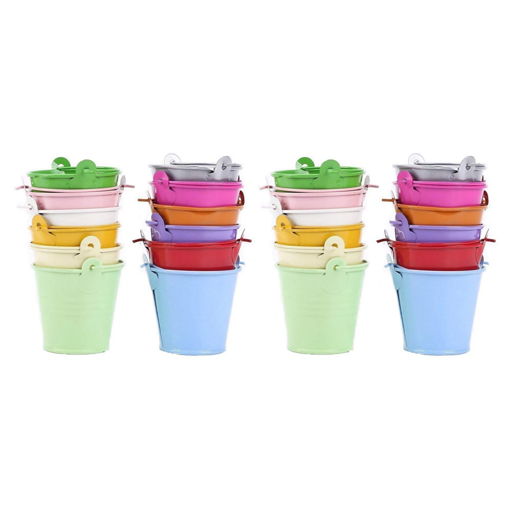 AB45 24Pcs 꽃용 화분 미니 버킷 금속 테이블 장식(임의의 색상)