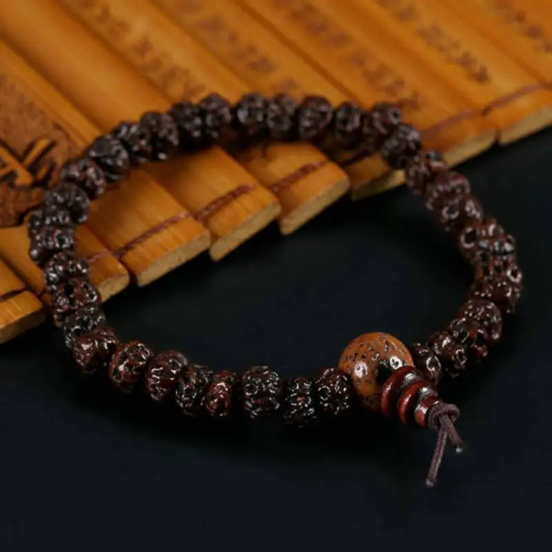 6mm rudraksha Beads Tibet Buddhist Prayer Bracelet Mala Wrap Bohemian Unique Eco-Friendly Wear Classic Bangle Men