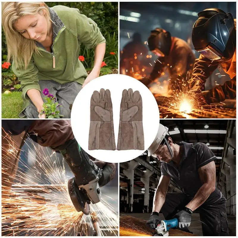 Leather Fireplace Gloves Heat Resistant Gloves For Fireplace Waterproof Leather Forge Welder Gloves For Welding Cutting